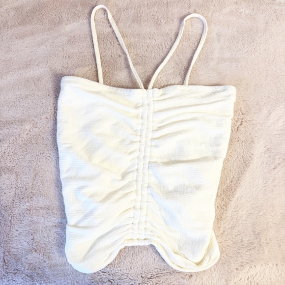NWT ANTHROPOLOGIE Pilcro Ruched Ribbed Halter Top Cream Colored Size Small - Picture 3 of 8